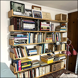 Bookshelves at home holding books transferred from my Cornell office