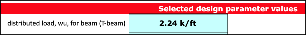 screen shot of distributed load from calculator