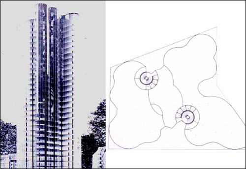 Mies project for glass skyscraper