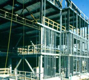 Lincoln Hall Addition, Cornell University, under construction, showing steel stud back-up wall