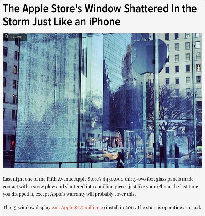 Bohlin Cywinski Jackson, Apple Store, 5th Avenue, NYC - broken window