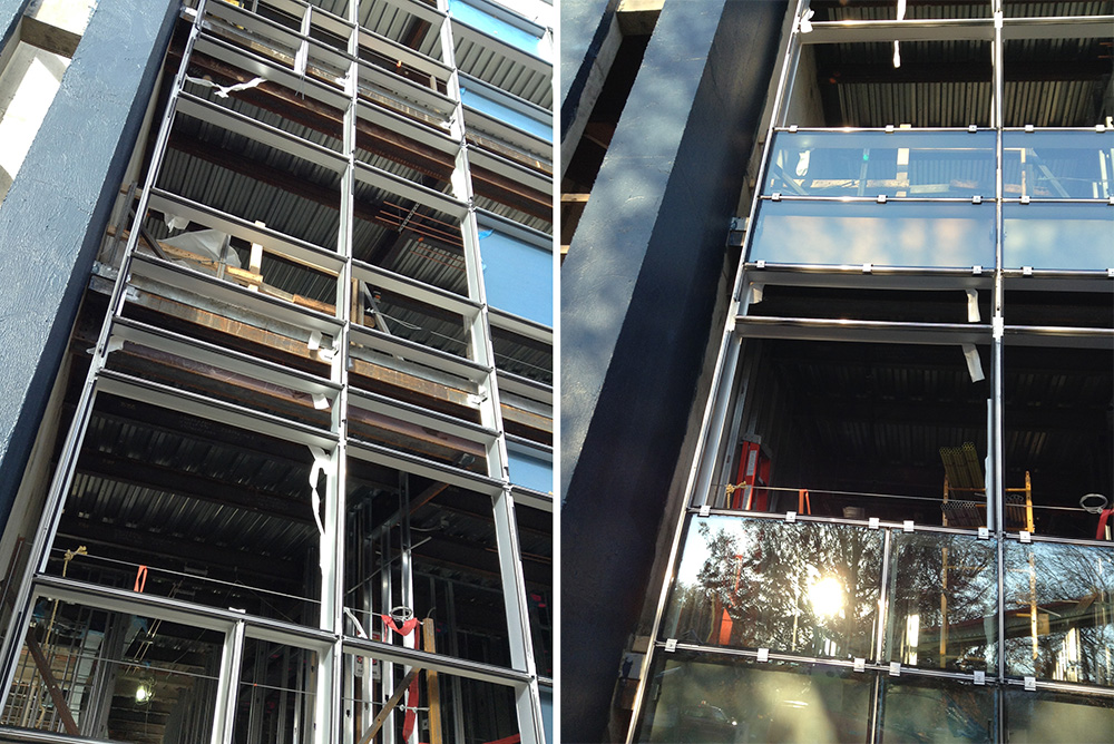 Gannett curtain wall installation at Cornell