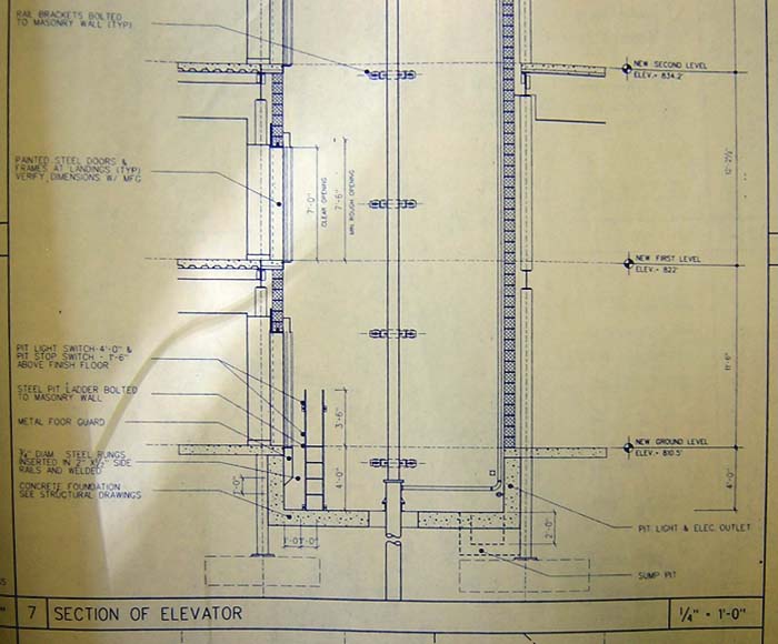 Lincoln Hall, Cornell, hydraulic elevator section