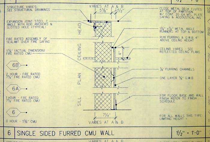 Detail showing partition type 6, Lincoln Hall, Cornell