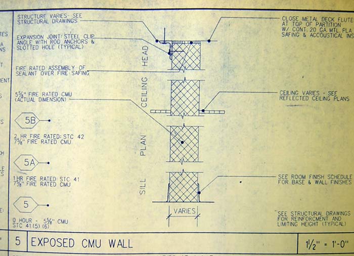 Detail showing partition type 5, Lincoln Hall, Cornell