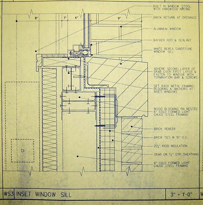 Detail showing sill for window WS3, Lincoln Hall, Cornell