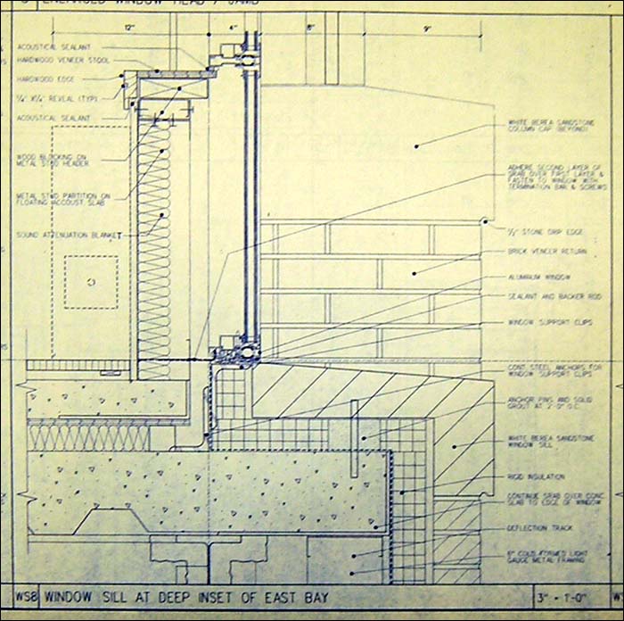 Detail showing sill for window WS8, Lincoln Hall, Cornell