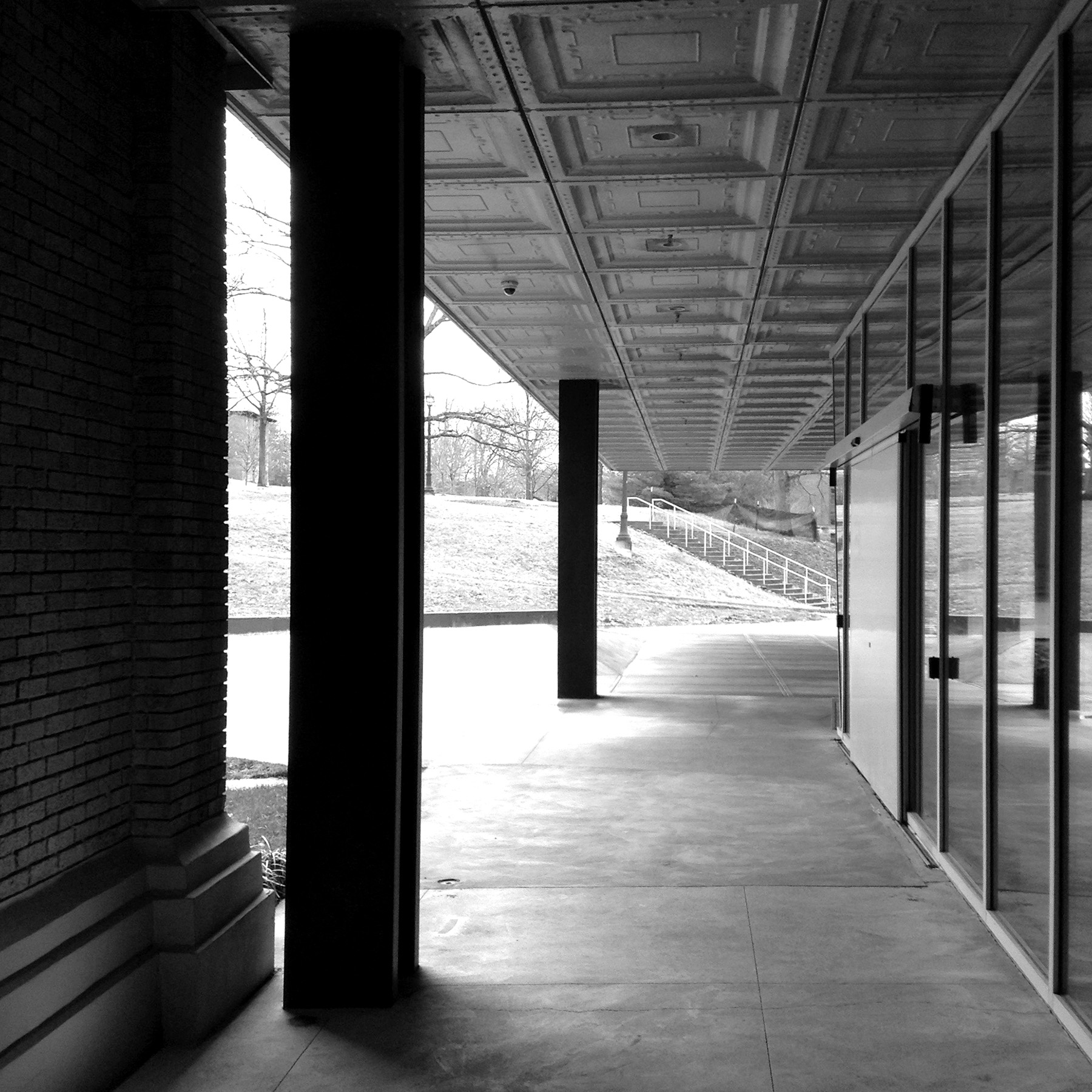 Exposed steel columns in Milstein Hall.