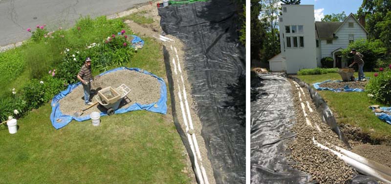 ochshorn driveway sifting gravel and gravel over drainage pipe