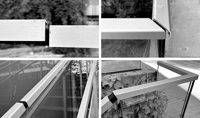 Misaligned trim for exterior glass guards.