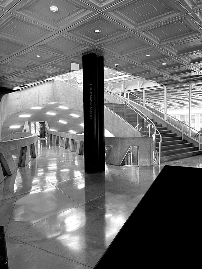 Milstein Hall entry, looking at bridge.