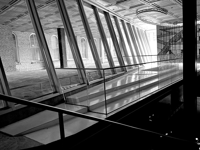 Arcade seen from inside auditorium.