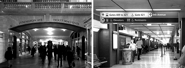 Signage in Grand Central and Port Authority terminals.