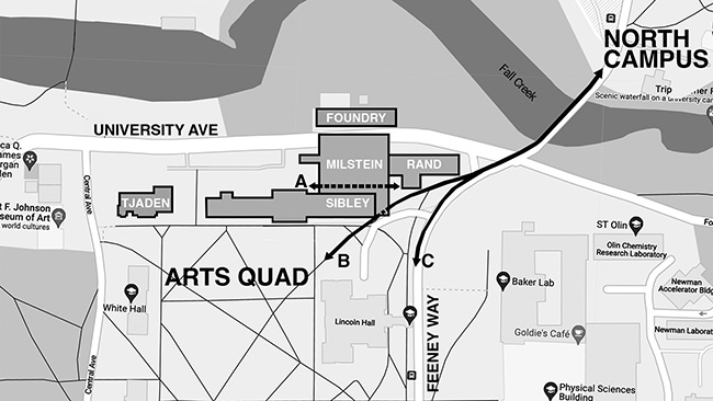 Campus map showing circulation paths.