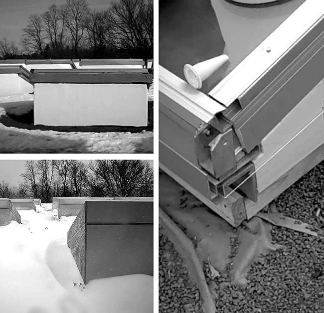 Skylight under construction and with melting snow.