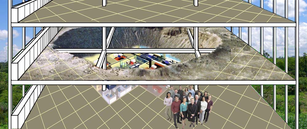 sketch showing vertical opening (in the form of an exploded hole) in a building floor