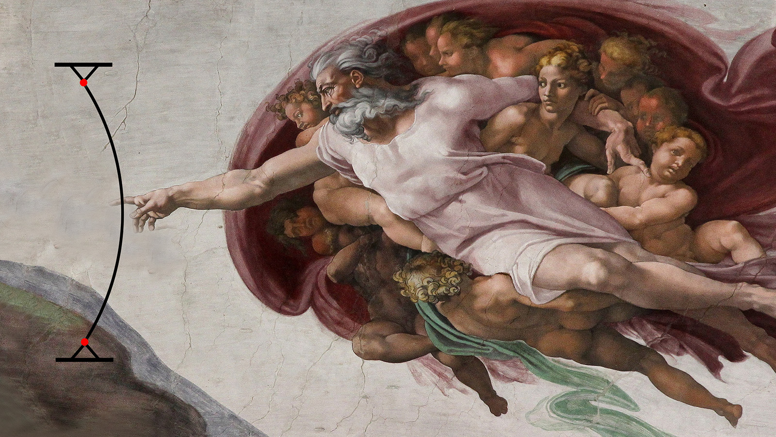 supernatural force pulling column based on Michelangelo's Sistine Chapel fresco