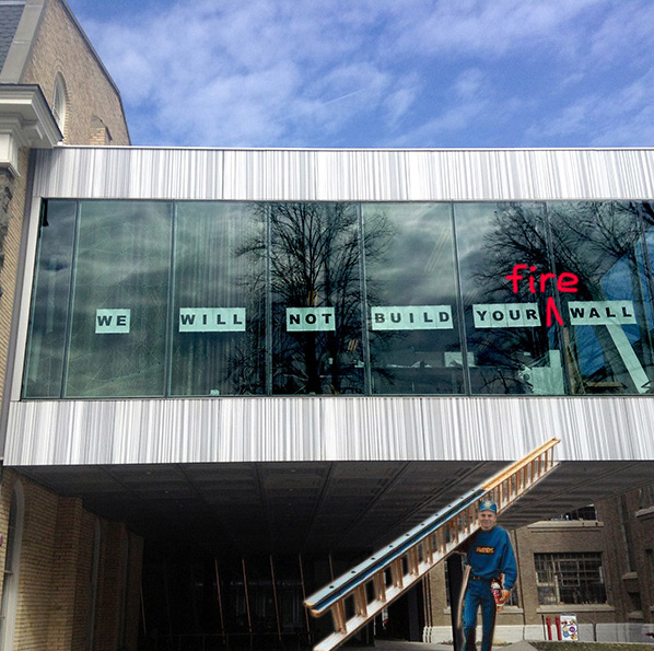 parody image of Milstein Hall window sign