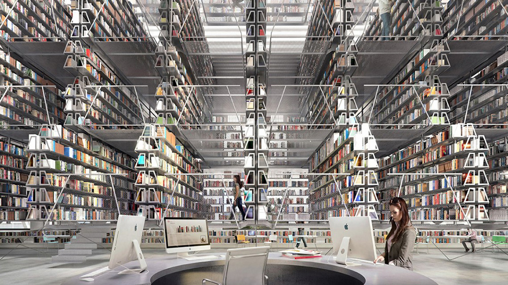 Architect's rendering of 'transparent' bookstack floors