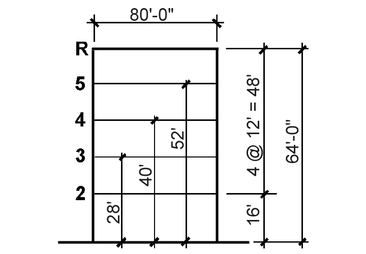 section of building showing dimensions