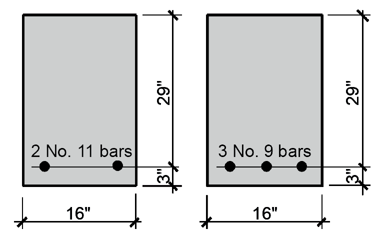 reinforced concrete beam: alternate rebar selection shown in cross section